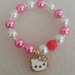 Kitten charms bracelet with glass pearl