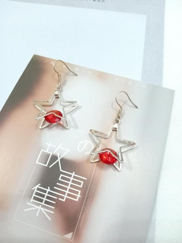 red stone star earring